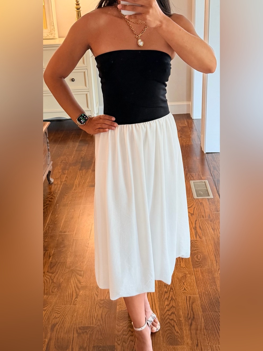 Black & White Strapless Midi Skirt